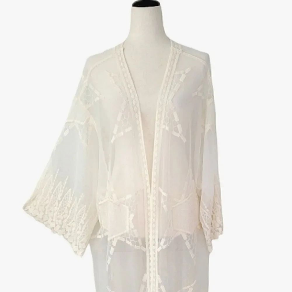 Stylestalker Off White Embroidered Sheer Cardigan Kimono One Size